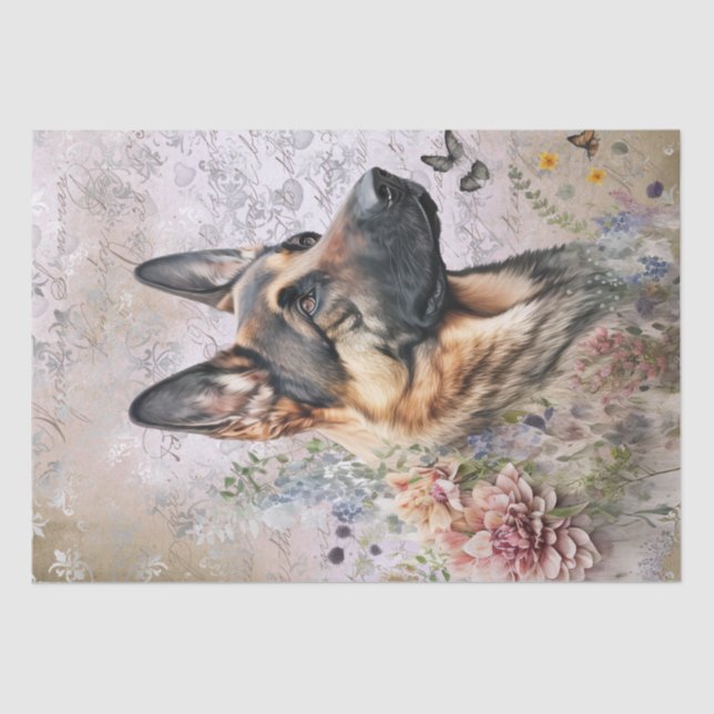 German Shepherd Floral Dog Tissue Paper (Front)