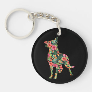German Shepherd Flower Funny Dog Silhouette Floral Key Ring