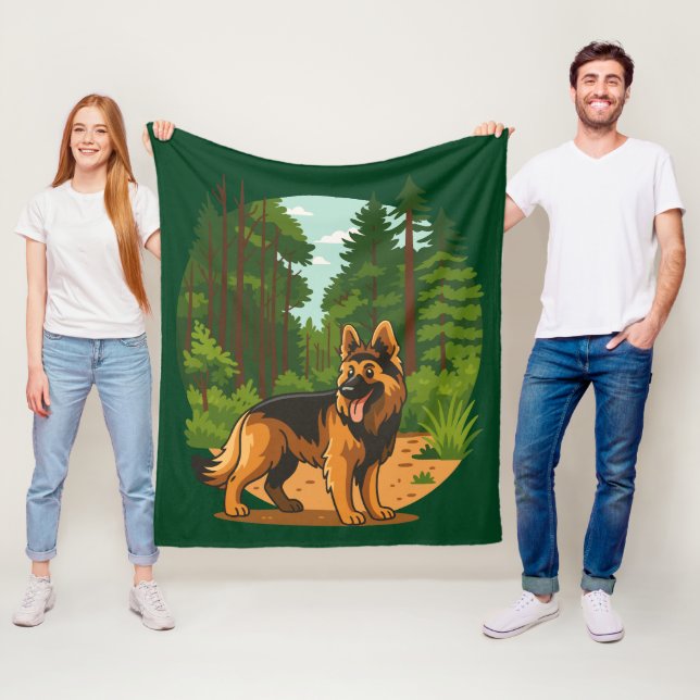 German Shepherd Forest Adventure Dog  Fleece Blanket (In Situ)