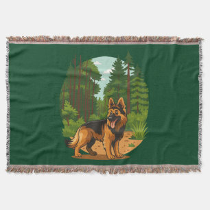 German Shepherd Forest Adventure Dog Throw Blanket