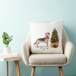 German Shepherd Funny Christmas Dog with Tree Cushion