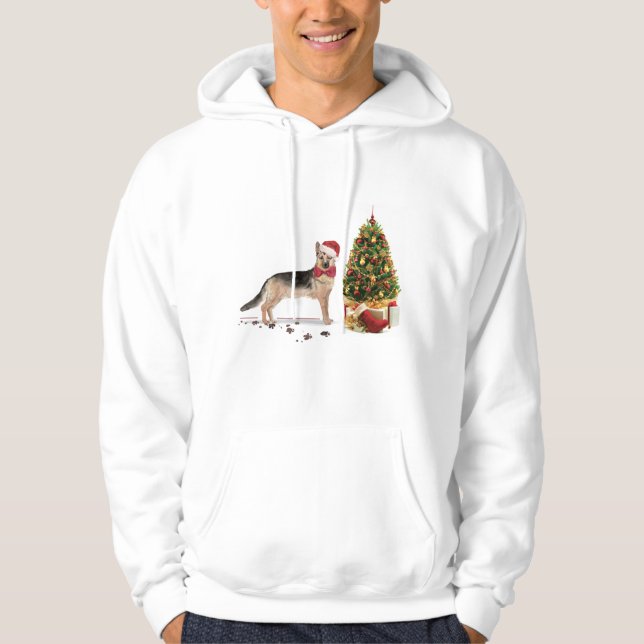 German Shepherd Funny Christmas Dog with Tree Hoodie (Front)