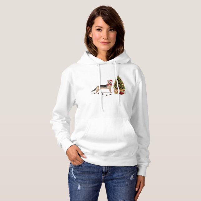 German Shepherd Funny Christmas Dog with Tree Hoodie (Front Full)