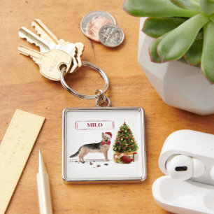 German Shepherd Funny Christmas Dog with Tree Key Ring