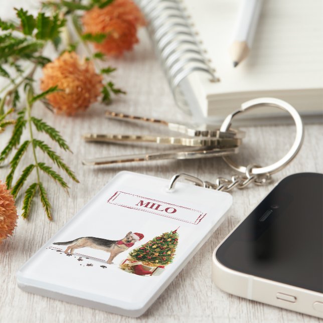 German Shepherd Funny Christmas Dog with Tree Key Ring (Front Right)