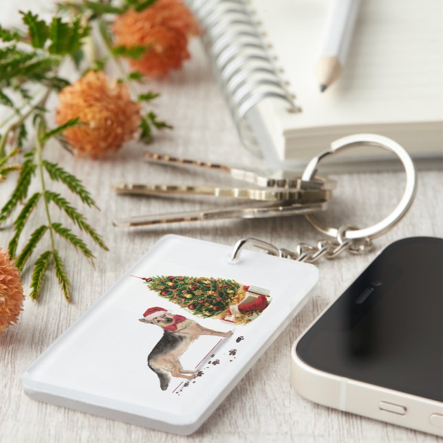 German Shepherd Funny Christmas Dog with Tree Key Ring (Front Right)