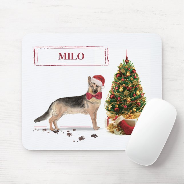 German Shepherd Funny Christmas Dog with Tree Mouse Mat (With Mouse)