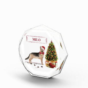 German Shepherd Funny Christmas Dog with Tree Photo Block
