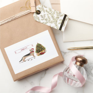 German Shepherd Funny Christmas Dog with Tree Rectangular Sticker