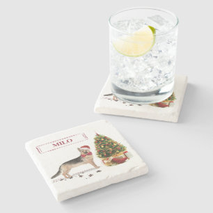 German Shepherd Funny Christmas Dog with Tree Stone Coaster