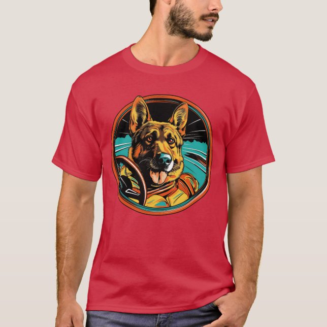 German Shepherd Funny Dog Racing Car Driver Pet gi T-Shirt (Front)