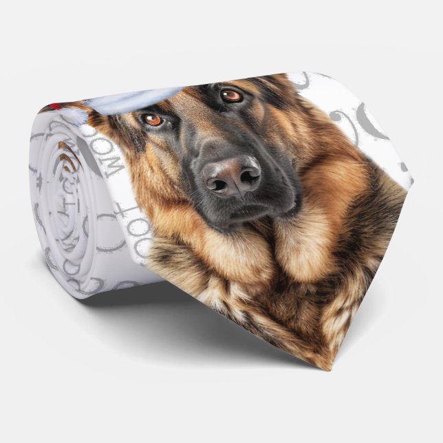 German Shepherd Funny Woof Christmas Dog Lover Tie (Rolled)