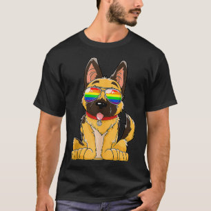 German Shepherd Gay Pride LGBT Rainbow Flag Sungla T-Shirt