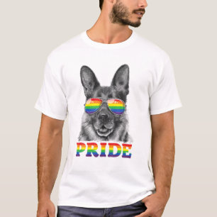 German Shepherd Gay Pride LGBT Rainbow Flag Sungla T-Shirt