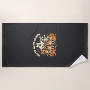 German Shepherd Ghost Halloween Howl-Oween Design_ Beach Towel