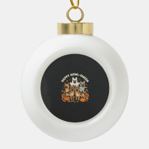 German Shepherd Ghost Halloween Howl-Oween Design_ Ceramic Ball Christmas Ornament