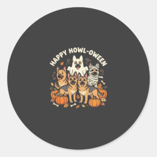 German Shepherd Ghost Halloween Howl-Oween Design_ Classic Round Sticker