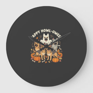 German Shepherd Ghost Halloween Howl-Oween Design_ Large Clock