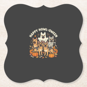 German Shepherd Ghost Halloween Howl-Oween Design_ Paper Coaster