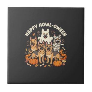 German Shepherd Ghost Halloween Howl-Oween Design_ Tile