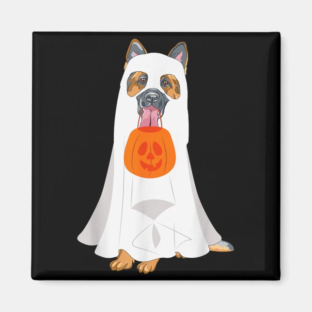 German Shepherd Ghost Pumpkin Halloween Fall Dog Magnet (Front)