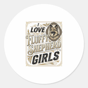 German Shepherd Girl Shirt Vintage Engraving Dog L Classic Round Sticker
