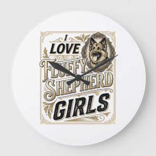 German Shepherd Girl Shirt Vintage Engraving Dog L Large Clock