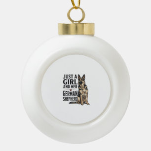German Shepherd Girl Vintage Engraving Dog Lover D Ceramic Ball Christmas Ornament