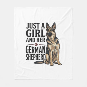 German Shepherd Girl Vintage Engraving Dog Lover D Fleece Blanket