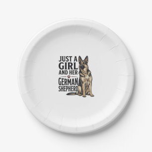 German Shepherd Girl Vintage Engraving Dog Lover D Paper Plate