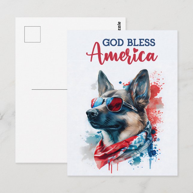 German Shepherd, God Bless America Postcard (Front/Back)