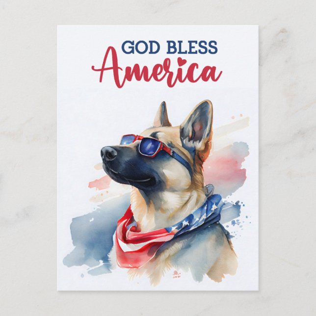 German Shepherd, God Bless America Postcard (Front)
