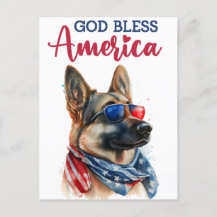 German Shepherd, God Bless America Postcard
