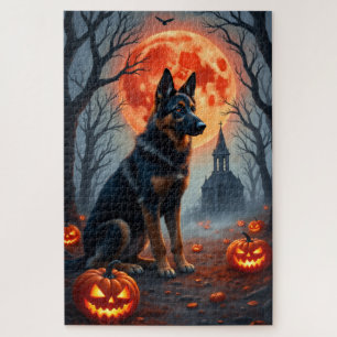 German Shepherd Gothic Forest Halloween Art Jigsaw Puzzle