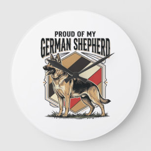 German Shepherd Graphic Vintage Engraving Dog Love Large Clock