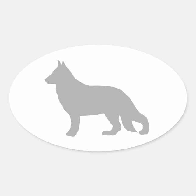 German Shepherd Grey Silhouette Oval Sticker (Front)