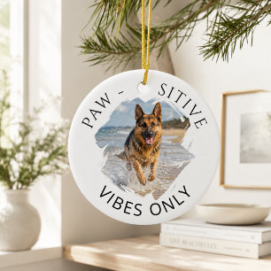 German Shepherd GSD Paw-sitive vibes only photo Ceramic Tree Decoration