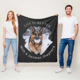 German Shepherd GSD Photo Life Is Better Black Fleece Blanket