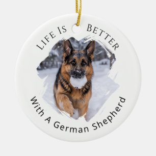 German Shepherd GSD Photo Life Is Better Ceramic Tree Decoration