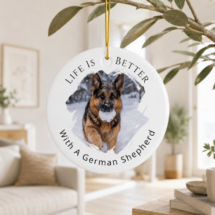 German Shepherd GSD Photo Life Is Better Ceramic Tree Decoration