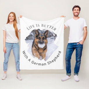 German Shepherd GSD Photo Life Is Better Fleece Blanket