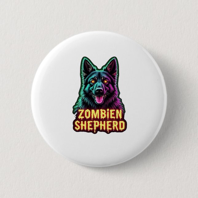German Shepherd GSD Shep Zombie Dog Halloween Esse 6 Cm Round Badge (Front)