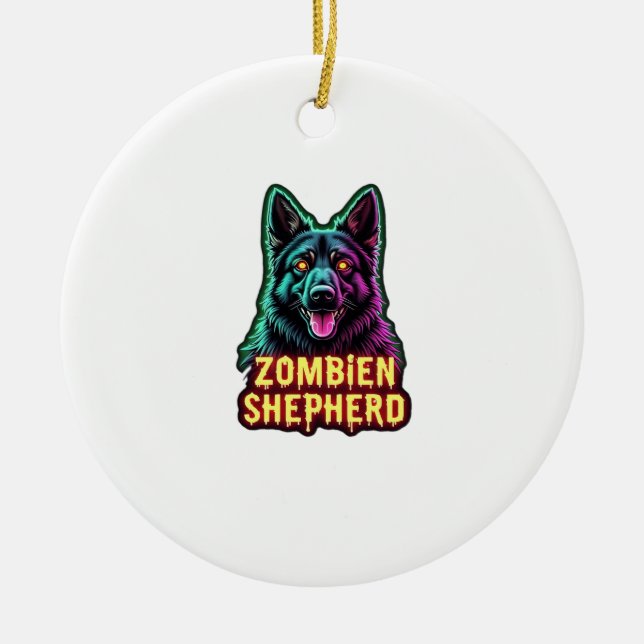 German Shepherd GSD Shep Zombie Dog Halloween Esse Ceramic Tree Decoration (Front)