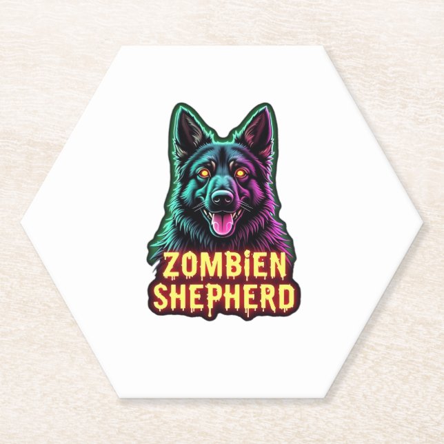 German Shepherd GSD Shep Zombie Dog Halloween Esse Paper Coaster (Front)