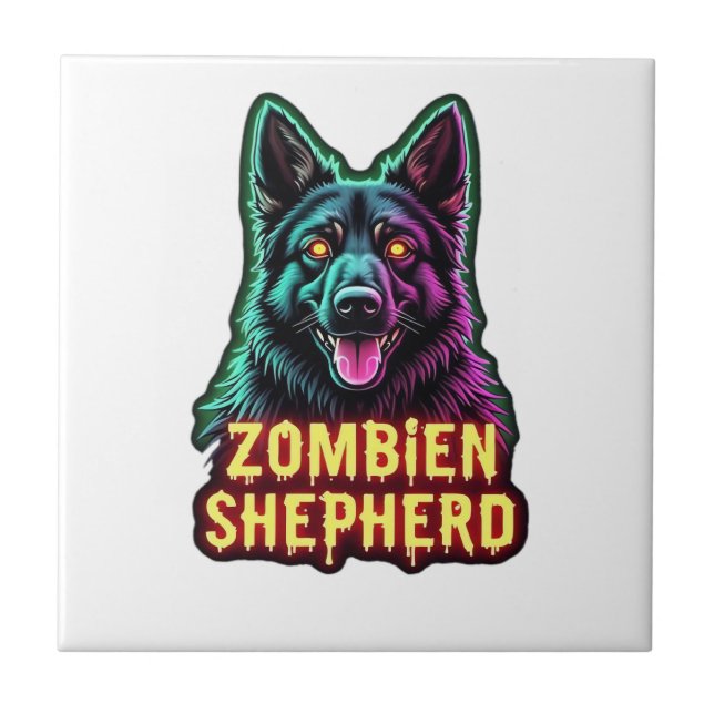 German Shepherd GSD Shep Zombie Dog Halloween Esse Tile (Front)