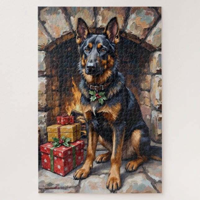 German Shepherd Guardian of Christmas Gifts Jigsaw Puzzle (Vertical)
