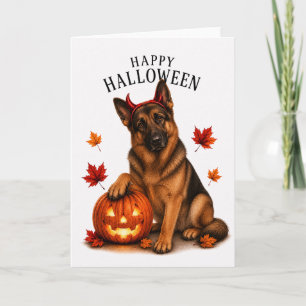 German Shepherd Halloween Devil Dog Card