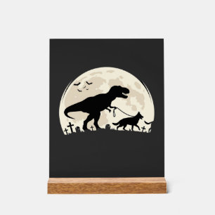 German Shepherd Halloween Dinosaur Moon Silhouette Acrylic Sign