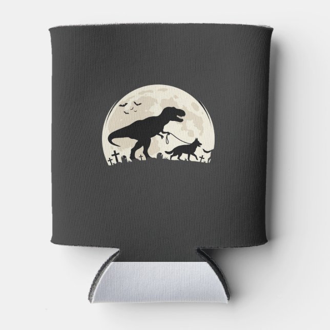 German Shepherd Halloween Dinosaur Moon Silhouette Can Cooler (Front)