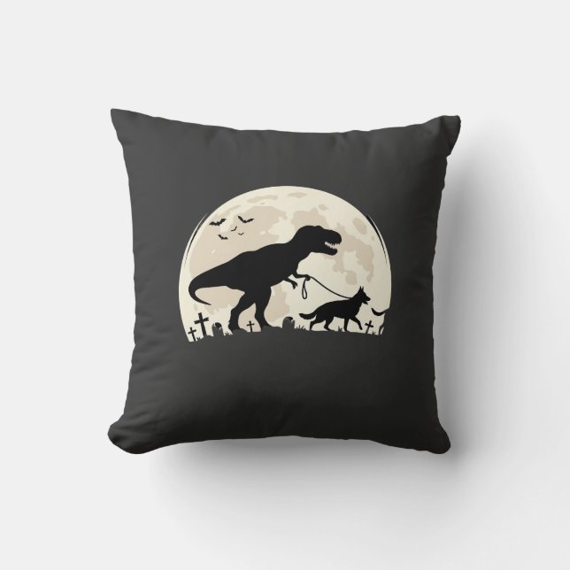 German Shepherd Halloween Dinosaur Moon Silhouette Cushion (Front)